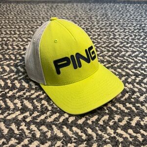 PING Neon Yellow and White Mesh Golf Cap